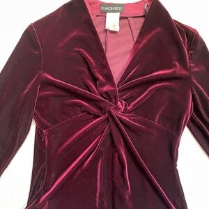 Vintage Cachet Deep Burgundy Velvet Vneck Blouse